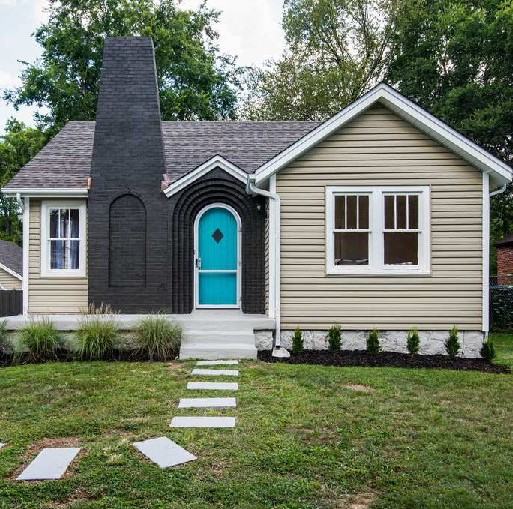 Black Brick Chimney Home Exterior With Blue Accent Door Shepard Painting Solutions Residential Commercial Painting Canton Oh