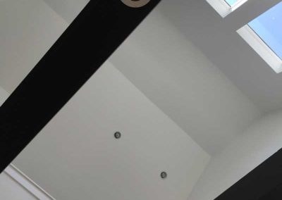 White Vaulted Ceiling Black Beams