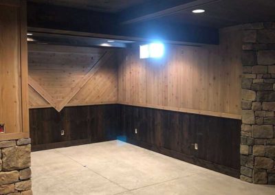 Rough Cedar & Rough Pine Wood Stained Finished Basement/Man Cave